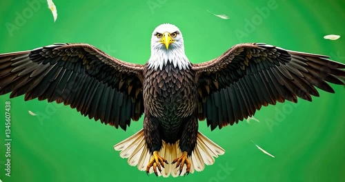 Bald eagle in flight against green screen