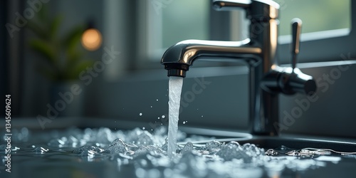 A faucet with water running from it