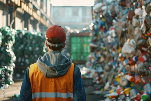 Ultra Quality Picture of Back View a Worker Who Recycling Thing on Recycle Center