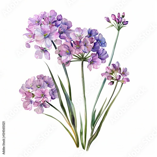 Watercolor Armeria Flower Isolated on White Background