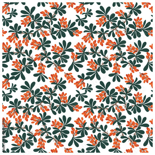 decorative square repeat floral print pattern featuring clusters of orange flowers and dark blue leaves on a white background, it could be used as a wallpaper, fabric design, or other bags, pillow 