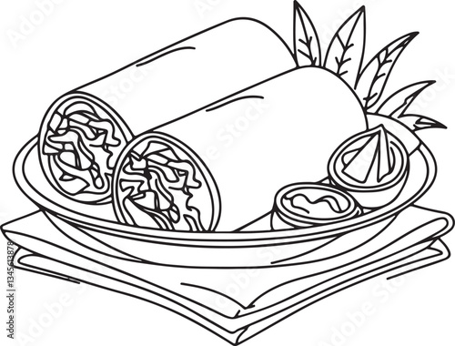 Line Drawing of Burritos on a Plate for Food Lovers