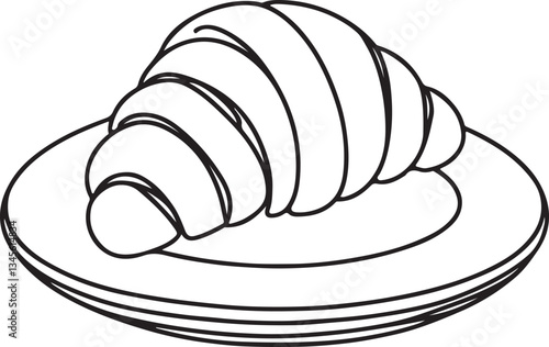 Delicious Croissant on a Plate  Line Art Drawing