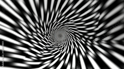 Abstract Black and White Spiral Tunnel Design with Dynamic Flowing Lines, Modern Digital 