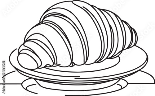 Delicious Croissant on a Plate  Line Art Drawing