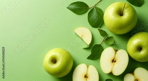 Fresh green apples, isolated or on wood, offer a healthy, juicy fruit option