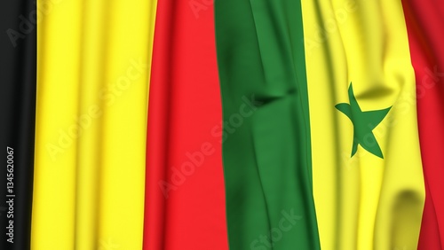 Flags of BELGIUM and SENEGAL with realistic cloth texture