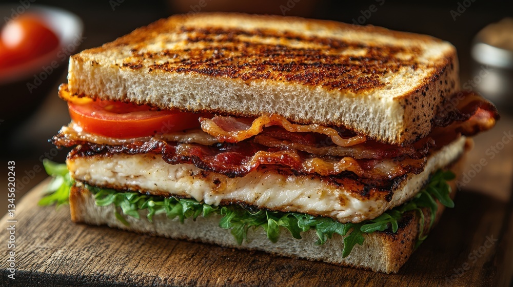 turkey club sandwich with bacon lettuce tomato and mayo on toasted white bread turkey club sandwich with bacon lettuce tomato and mayo on toasted white bread