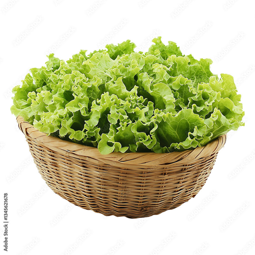 Fresh lettuce in a wicker basket, perfect for healthy eating and dieting projects Fresh lettuce in a wicker basket, perfect for healthy eating and dieting projects