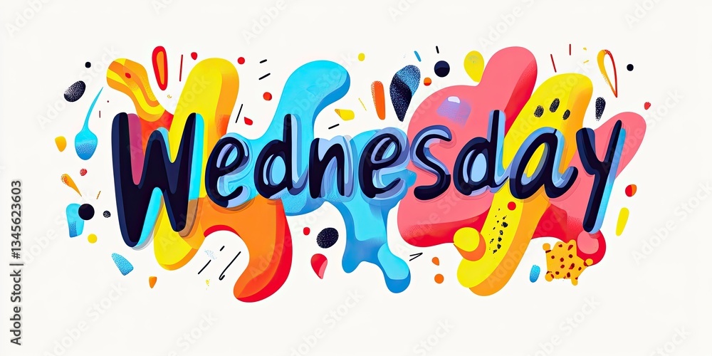 Colorful Wednesday lettering with abstract shapes. Colorful Wednesday lettering with abstract shapes.