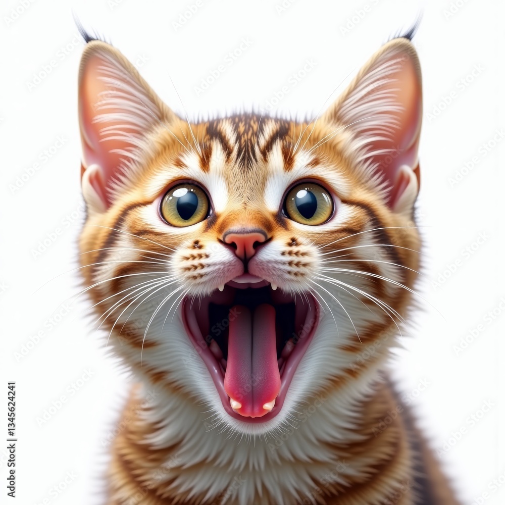A cat's fierce expression, with eyes aglow and mouth open wide, conveying a sense of feline ferocity A cat's fierce expression, with eyes aglow and mouth open wide, conveying a sense of feline ferocity