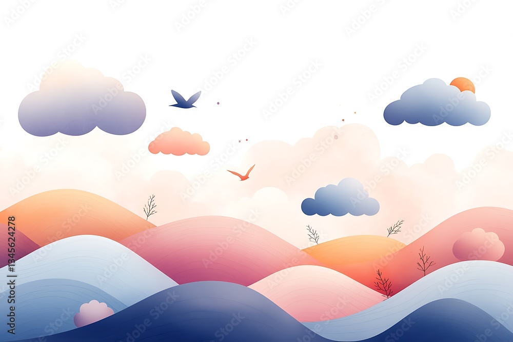 Pastel Hills for Birds, Cloudscape. Pastel Hills for Birds, Cloudscape.