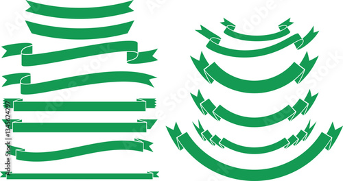 Ribbon flat set. Simple retro ribbons collection. Vintage graphic blank tape template. Elegant modern swirling stripe. Curled blank heading banner, title decoration, badge, text frame emblem