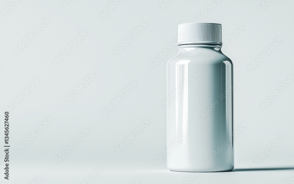 Bottle stands alone against a minimalistic backdrop, showcasing its sleek design and reflective surface Bottle stands alone against a minimalistic backdrop, showcasing its sleek design and reflective surface