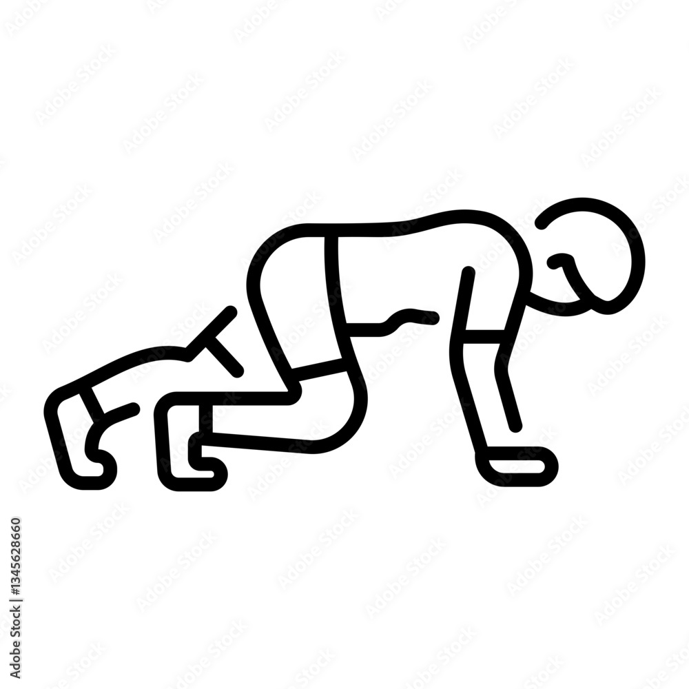 A gym character doing burpees exercise, line style icon A gym character doing burpees exercise, line style icon