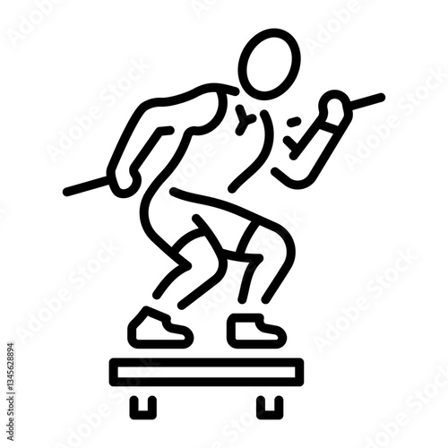 A character doing jump squats exercise, line style icon 