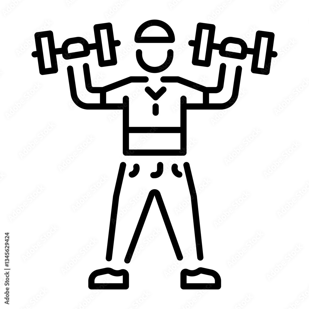 Line icon of a character doing dumbbell exercise Line icon of a character doing dumbbell exercise