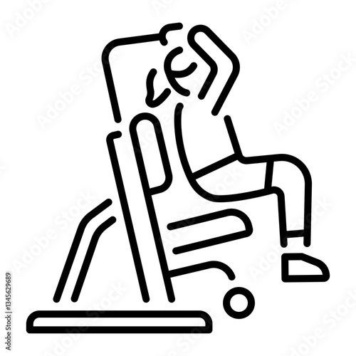 A character doing ab crunch exercise in gym, line style icon 