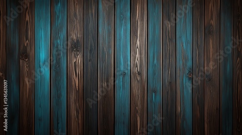 Dark Teal and Brown Wooden Plank Background Texture AI Generated