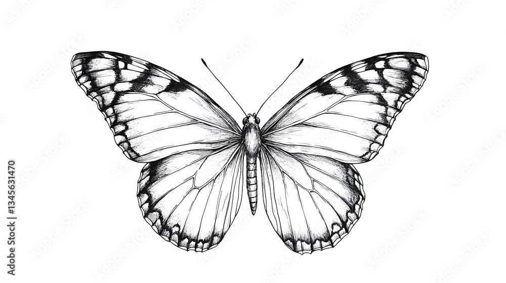 Fototapeta premium Butterfly drawing in white background for botanical study and artistic purposes