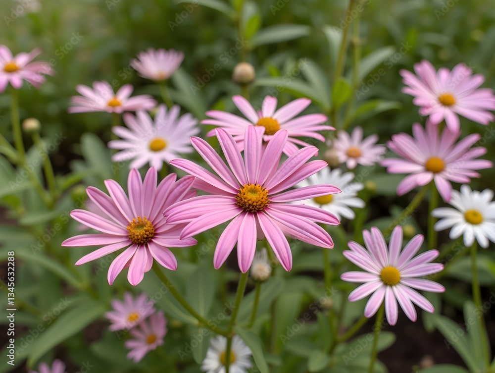 Pink flowers and white daisies are shown in this photo Pink flowers and white daisies are shown in this photo