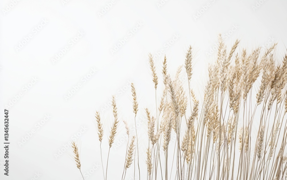 Obraz premium Dry grass stems arranged against a white background, showcasing delicate textures and natural beauty in a minimalist style