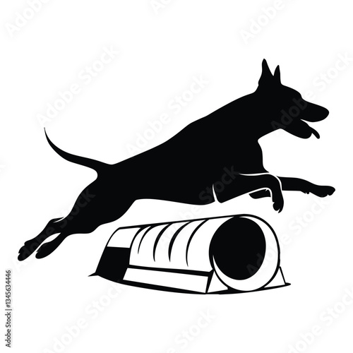 Dog Agility Silhouette, Vector, Icon, Logo, White Background.
