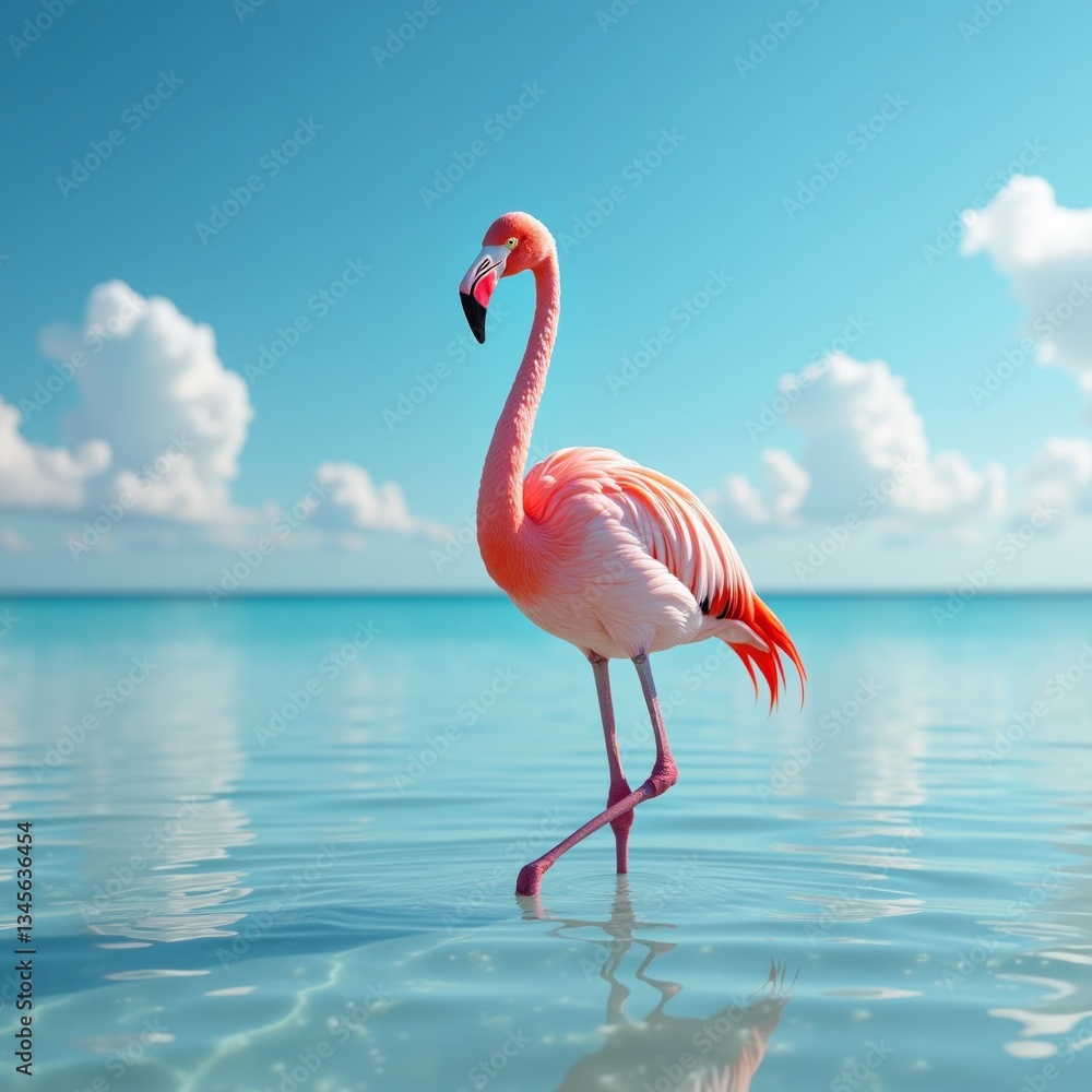 Fototapeta premium The pink bird of the tropics, known for its distinctive dance