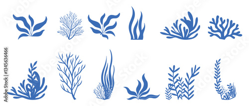 The Hidden Glow of the Deep Sea moss silhouette line art vactor design modarn sticker.