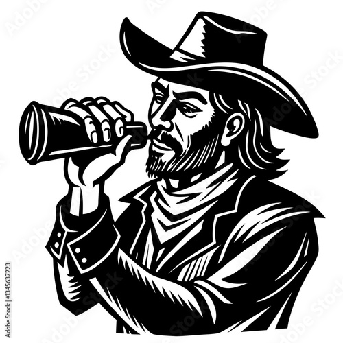 Cowboy Drinking Vector Design: Western Saloon Illustration & Artwork