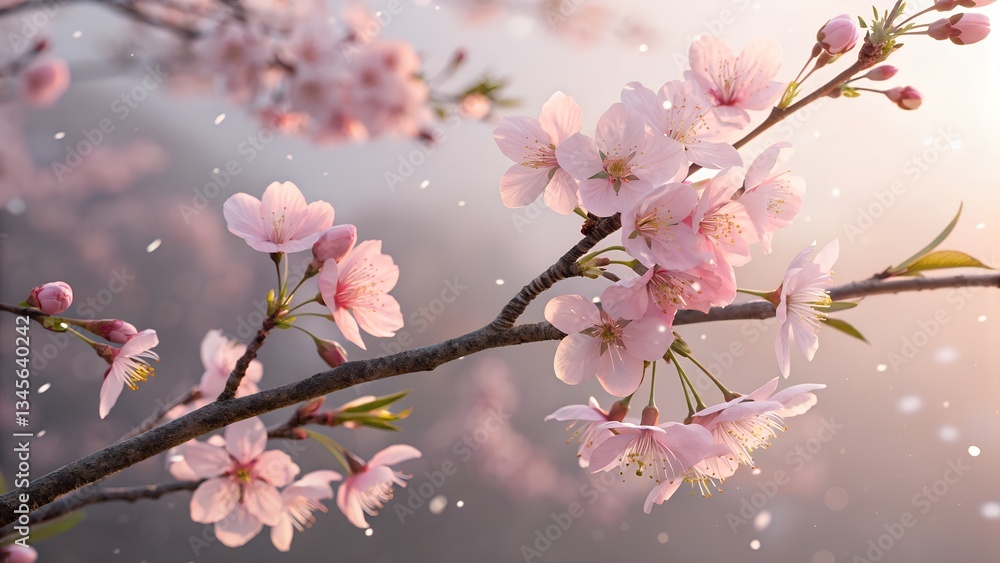 Obraz premium The image showcases a close-up of cherry blossoms in full bloom.