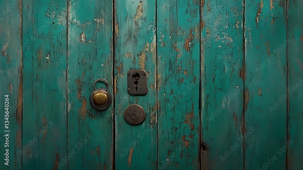 Weathered Teal Door with Antique Hardware AI Generated Weathered Teal Door with Antique Hardware AI Generated
