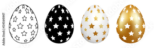 Vector illustration of golden and black Easter eggs set on transparent background