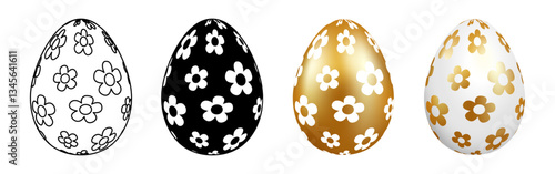 Vector illustration of golden and black Easter eggs set on transparent background