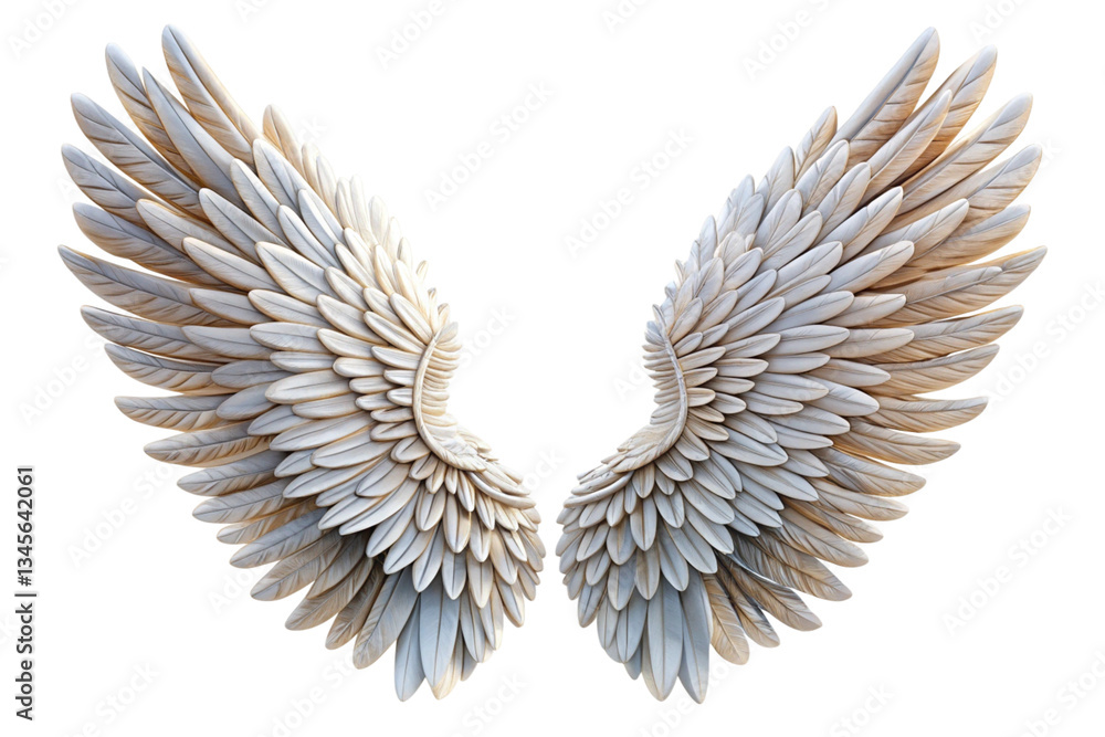 Obraz premium Closeup view of a pair of exquisitely detailed, white angelic wings against a black background