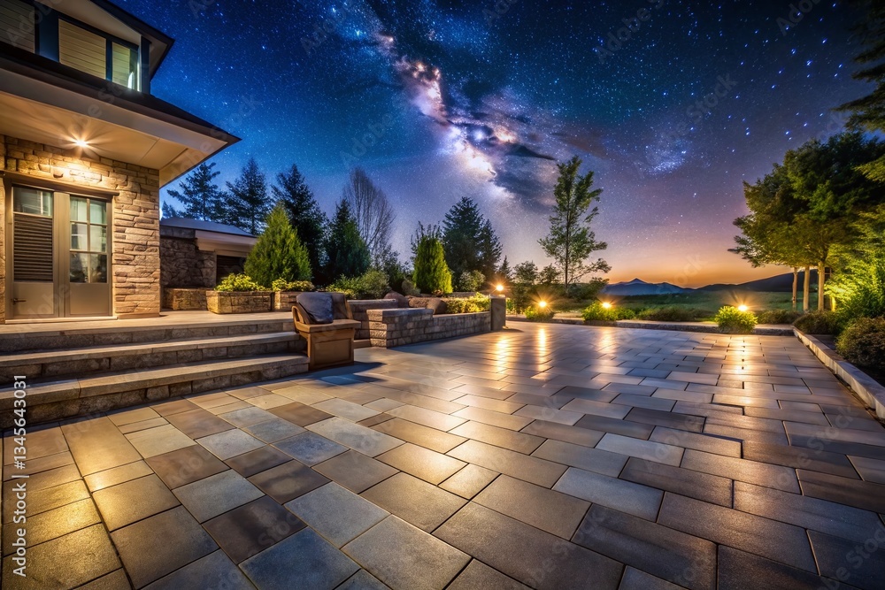 Fototapeta premium Long Exposure Photography of Elegant Stone Patio Designs at Night