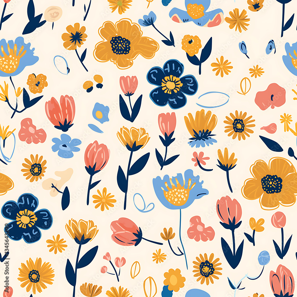 Obraz premium Creative 2D Doodle seamless pattern Floral or flower Illustrations