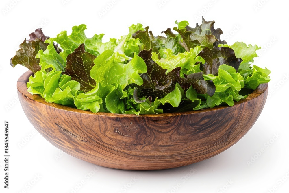 Ultra Quality Picture of Lettuce Leaves in Wood Bowl Isolated on White White Ultra Quality Picture of Lettuce Leaves in Wood Bowl Isolated on White White