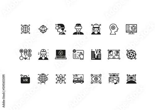 Virtual Reality & Augmented Reality Icons – VR, AR, Metaverse,, and Futuristic Technology Vector Set,, AI, Web3, Smart Tech