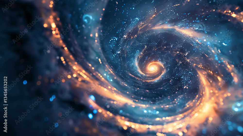 Fototapeta premium Spiral galaxy with blue and orange tones.