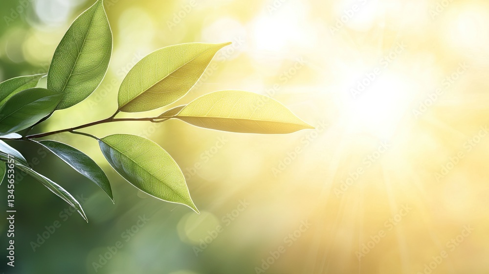 Sunlit leaves, spring growth, nature background, eco-friendly design Sunlit leaves, spring growth, nature background, eco-friendly design