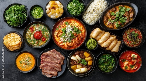 Wallpaper Mural Diverse Asian Fusion Cuisine Food Platter, Overhead View Torontodigital.ca