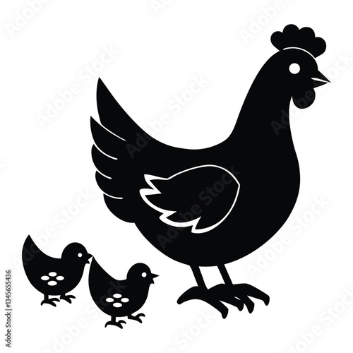 vector illustration of a chicken a hen feeding its chicks.