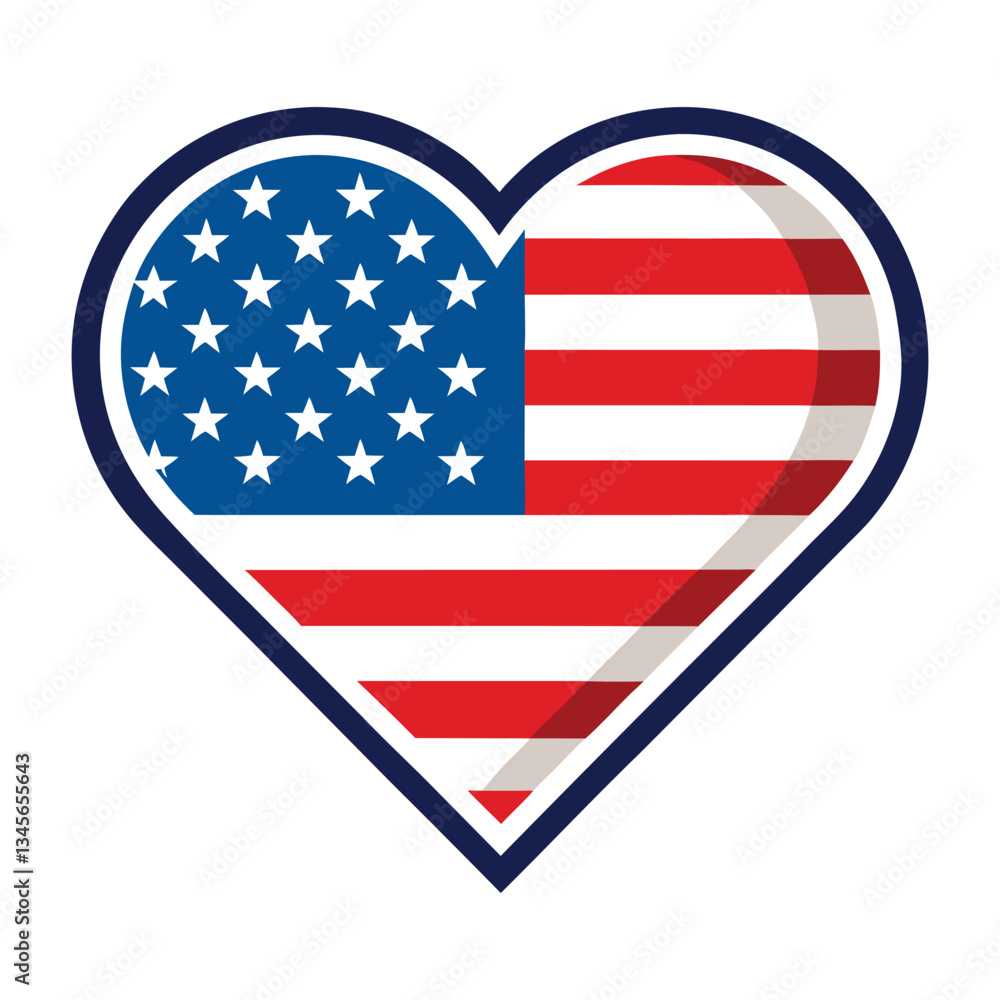 American flag heart shape vector icon. American flag heart shape vector icon.