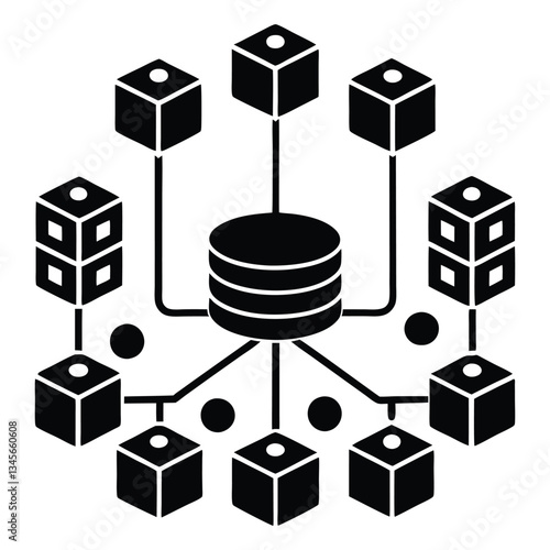 blockchain nodes network silhouette vector white background.