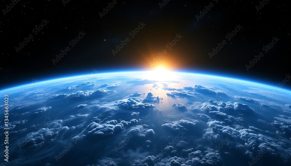 Obraz premium Stunning Earth Sunrise Space View Cloudscape Wallpaper