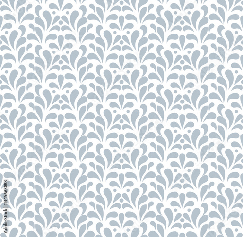 Flower pattern. Seamless white and gray ornament. Graphic vector background