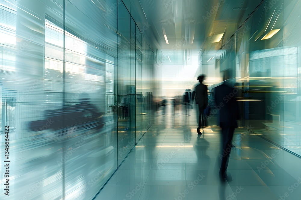 High Resolution Visual of Modern Office with Blurred Figures of Business Professionals High Resolution Visual of Modern Office with Blurred Figures of Business Professionals