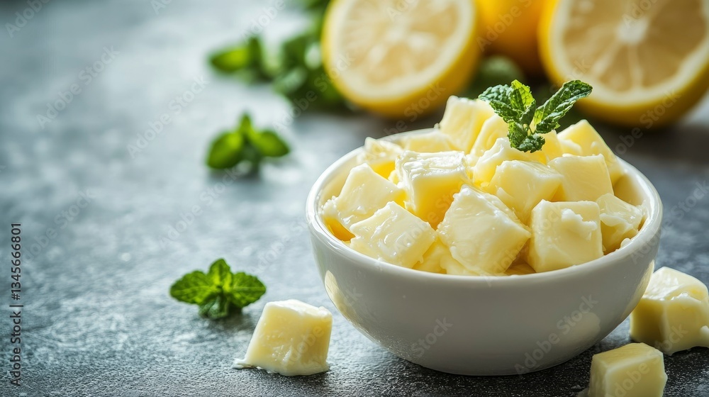 Refreshing Lemon and Mint White Chocolate Cubes in a Bowl Refreshing Lemon and Mint White Chocolate Cubes in a Bowl