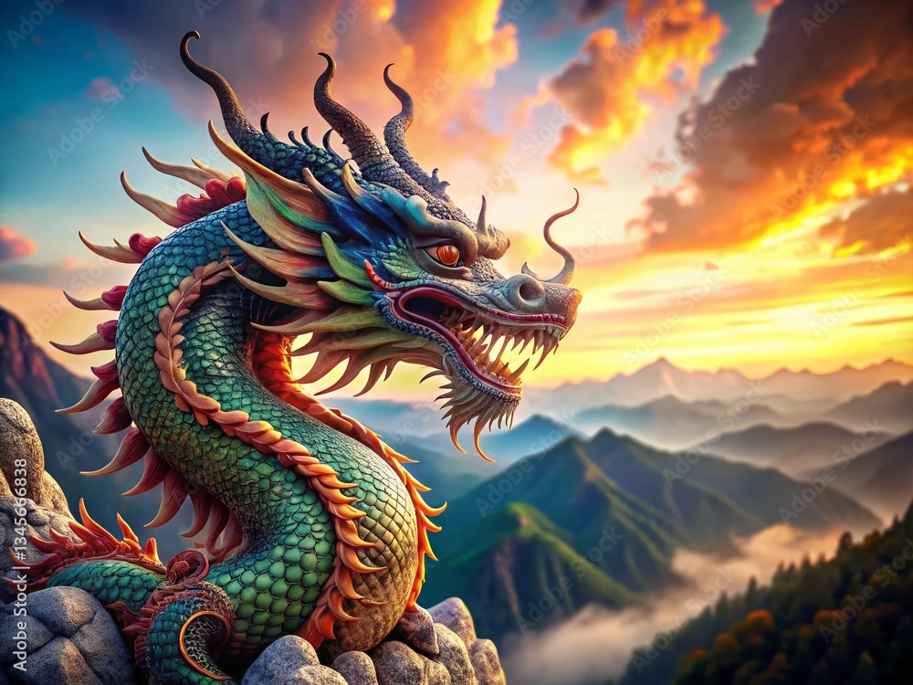 Majestic Chiwen Dragon: Mythical Creature with Copy Space for Design Majestic Chiwen Dragon: Mythical Creature with Copy Space for Design
